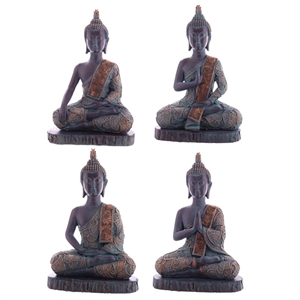 Buddha BUD276C siddende irret kobberfarvet med mønster polyresin h:31cm - Se Buddha figurer